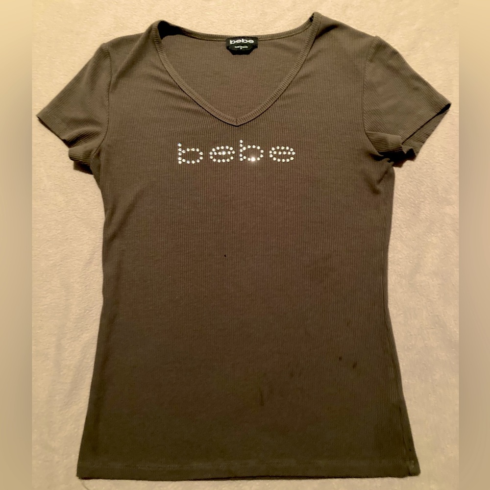 Bebe army green bedazzled FITTED top!
